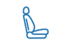 website icon of car seat in blue from side view